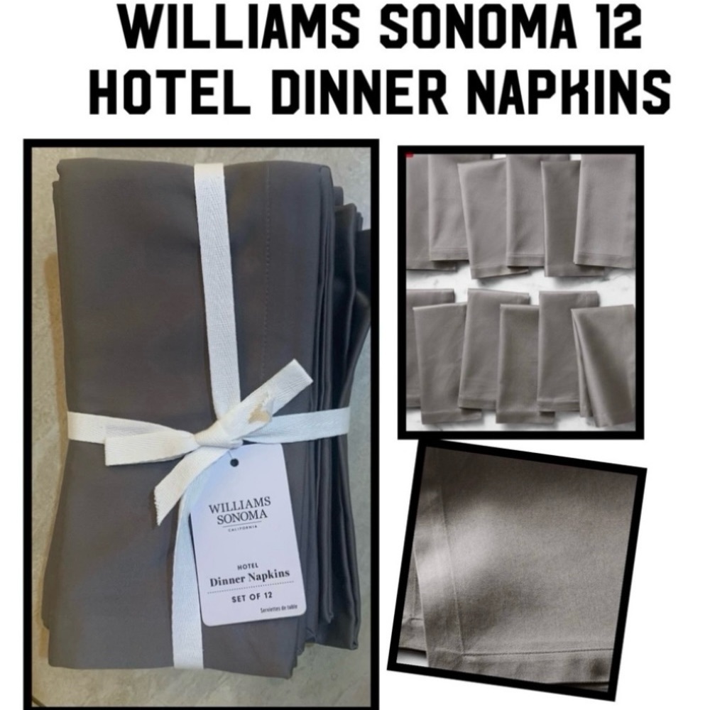 Williams Sonoma 12 Charcoal Hotel Dinner Napkins